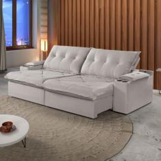 Sofá Retrátil e Reclinável com Entrada USB e Porta Copos 290cm Veneza 