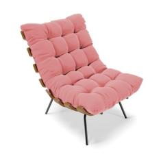 Poltrona Costela Suede Base Metálica Preto M11 - D'Rossi, Rose