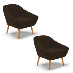 Kit 02 Poltronas Giovana Suede Pés Palito Castanho D03 - D'Rossi - DRo