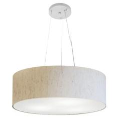 Lustre Pendente Cilíndrico Cúpula Tecido 50x15 Linho Bege