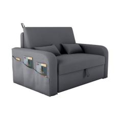 Sofá Cama com Baú 2 Lugares 140cm Lady Day Cinza Matrix, Chumbo, 2
