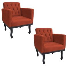 Kit 02 Poltronas Classic Pés Luís Xv Suede Terracota
