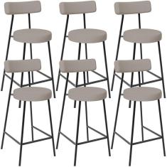 Kit 06 Banquetas Baixa Para Cozinha Sala De Jantar Bancada Milão L02 Linho Bege