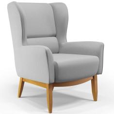 Poltrona Fixa Base De Madeira Milena D02 Linho Cinza D-315