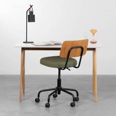 Kit Escrivaninha Petit Branco e Olmo - 1,18m + Cadeira de Escritório Cult - Freijó e Verde Musgo
