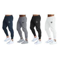 Kit 04 calças de moletom masculina slim sport academia wooks, M, Preto