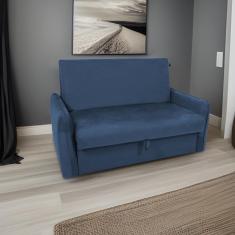 Sofá Cama Para Sala De Estar Zaia Com Baú Veludo Matrix - Azul Azul