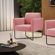 Poltrona Sala Decorativa Marisa Aço Industrial X Preto Suede Rosê 03 -