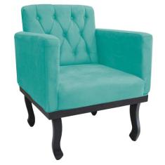 Poltrona Classic Pés Luís XV Suede Azul Ciano - Doce Sonho Móveis