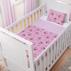 Jogo De Lençol Para Berco Americano Turma Da Mônica 3 Peças Azul E Rosa