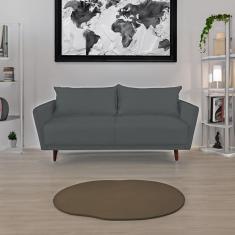 Sofá 3 Lugares Veludo Grafite Pietro Base em Madeira Maciça