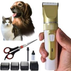 Kit Maquina Pet Tosa + Tessoura Aparador de Pelos Cortador Dog Cat Coe
