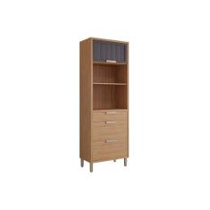 Torre Quente de Cozinha Paneleiro Estela c/ 2 Portas Basculante Ripadas 2 Nichos p/ Forno e 2 Gavetas 70 cm Freijo/Titanium - MGM