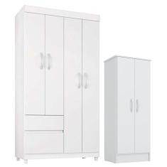 Guarda Roupa Infantil Lótus E Armário Multiuso Viena Branco Brilho - Demóbile