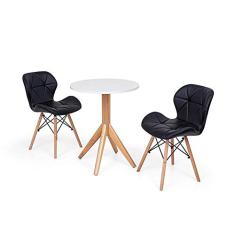 Conjunto Mesa de Jantar Maitê 60cm Branca com 2 Cadeiras Eames Eiffel Slim - Preta