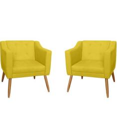 Kit 02 Poltronas Decorativas Lavinia Pés Palito Suede Amarelo - DS Est