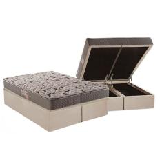 Cama Box Baú Queen: Colchão Espuma Herval AG65 Fort Black Firme Pillow Top + Base CRC Suede Clean(158x198)