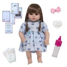 Boneca Reborn Valentina Enxoval Linda Cabelo Castanho - Cegonha Reborn