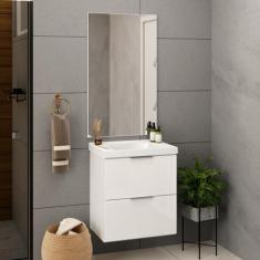 Gabinete para Banheiro com Cuba e Espelheira 80cm Pietra Branco/Giandu