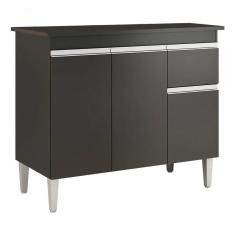 Balcão De Cozinha Para Pia Tatiane 100cm 3 Portas 1 Gaveta Sem Tampo Preto