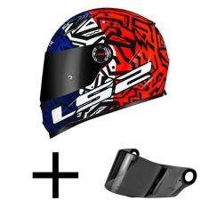 Capacete LS2 FF358 Memphis Azul Branco e Laranja Mais Viseira Fumê