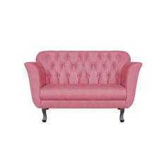 Namoradeira Decorativa Dália Suede Rosa 2 Lugares Pés Madeira Ms Decor