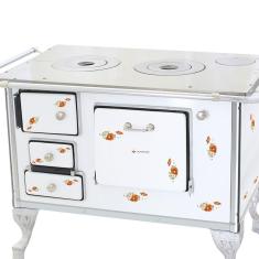 Fogão A Lenha Tradicional 02 Venâncio Sem Tampa Branco Florido 2dfbr