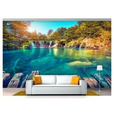 Papel De Parede Cachoeira Natureza Ponte 3D 6M² Nch158 - Você Decora