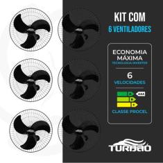 Kit 6 Ventiladores de Parede Turbão 60cm Oscilantes 200W Bivolt Alta V