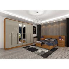 Guarda Roupa Casal Com Espelho 6 Portas 8 Gavetas Sevilla Cinamomo/off White