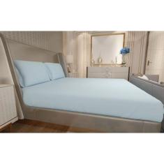 Jogo de Lençol Zono Enxovais Cama Casal Full 3 Peças Malha 100% Algodão Azul Claro