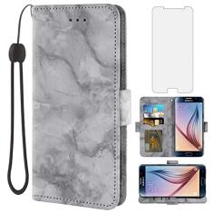 Asuwish Compatível com Samsung Galaxy S6 e protetor de tela de vidro temperado, compartimento para cartão celular, suporte para cartão, capa de celular para Glaxay S 6 Gaxaly 6s Galaxies GS6 SM-G920V