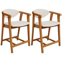 Kit 02 Banquetas Baixa Cozinha Sala De Jantar Bancada Cecília L02 Linho Cru - Lyam Decor