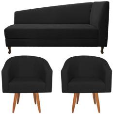 Kit Divã Recamier Heitor 185cm Lado Esquerdo e 02 Poltronas Luiza Sued