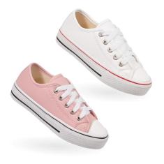 Combo 2 Pares Sapato Infantil Escolar Tênis Infantil Star, Branco, Nud