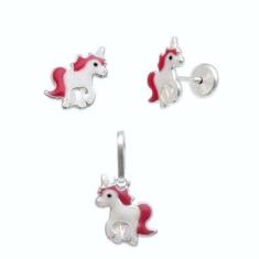 Conjunto Pingente Brinco Infantil Prata Pura 925 Unicornio - Lojas La&