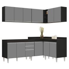 Armário De Cozinha Modulado De Canto 6 Peças Cp28 Balcão Sem Tampo Preto/cinza - Lumil