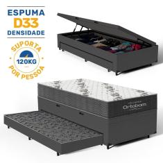 Cama Box Baú com Colchão de Espuma D33  Ortobom Airtech 100 + Auxiliar Unique Solteiro 88cm