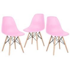 Kit 3 Cadeiras Charles Eames Eiffel Dsw Com Pés De Madeira Clara Rosa Claro