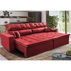 Sofá Retrátil E Reclinável 2,52m Luxos Cama Inbox Velusoft Vermelho