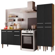 Cozinha Compacta Madesa Emilly Front com Balcão e Paneleiro - Rustic/preto
