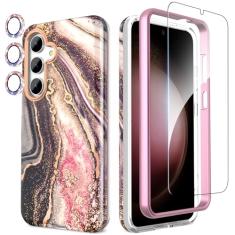 SHEDEER Capa projetada para Samsung Galaxy S24, com capa de câmera brilhante e protetor de tela, padrão chique à prova de desbotamento, proteção à prova de choque, capa de telefone fina para S24,