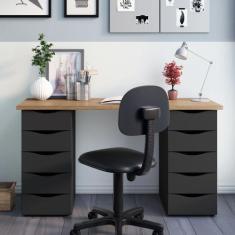 Escrivaninha Com 10 Gavetas Artany Due Cor Nogal com Preto, Preto e No