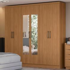 Guarda-Roupa Casal 6 Portas 3 Gavetas com Espelho Canela - Kappesberg
