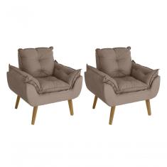 Kit 02 Poltrona Cadeira Decorativa Glamour Com Pés Quadrado Capuccino