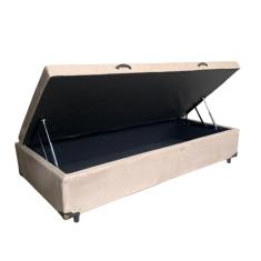 Cama Box Baú Solteiro Suede Bege Com Pistão A Gás - Suíte Imperial