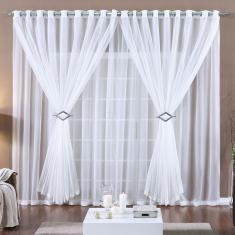 Cortina Paula 4,00m x 2,80m Branca Tecido Voal Leve Clean Para Sala ou Quarto