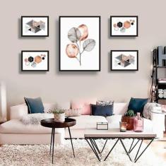 Conjunto Kit 5 Quadros Decorativos Geométrico Rose Gold Sala