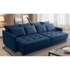 Sofá Sem Caixa Retrátil Reclinável 2,10m Carol Veludo Azul Adonai Estofados