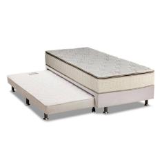 Cama Box c/Auxiliar Solteiro: Colchão Luckspuma Bonnel Montreal Spring + Base CRC Courano Branco(88x188)